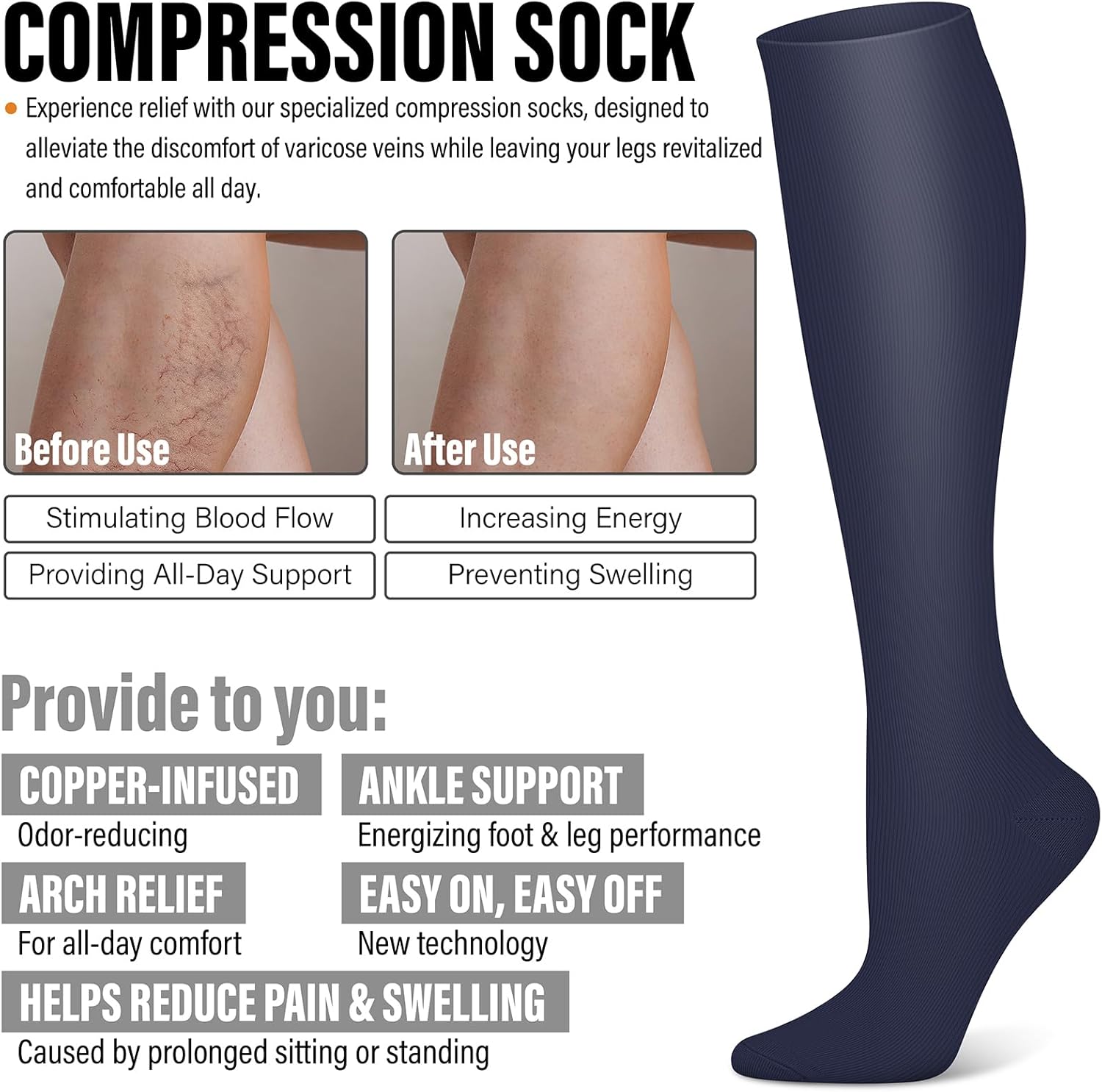 WITHYOU 3 Pairs Compression Socks for Women & Men 15-20 mmHg,Best Support for Nurses Running Hiking - Image 6